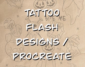 Halloween Procreate Stamps, Tattoo Flash Designs, Get What You Get ...