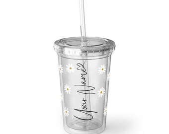 Daisy Floral Personalised Cup with Straw