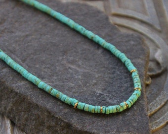 Unisex Turquoise chocker necklace ,git for him or her, Heishe Turquoise Necklace