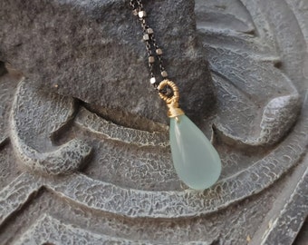 Seafoam Blue Chalcedony Pendant, Sterling silver chain,delicate and feminine, Gift for her- calm, wisdom
