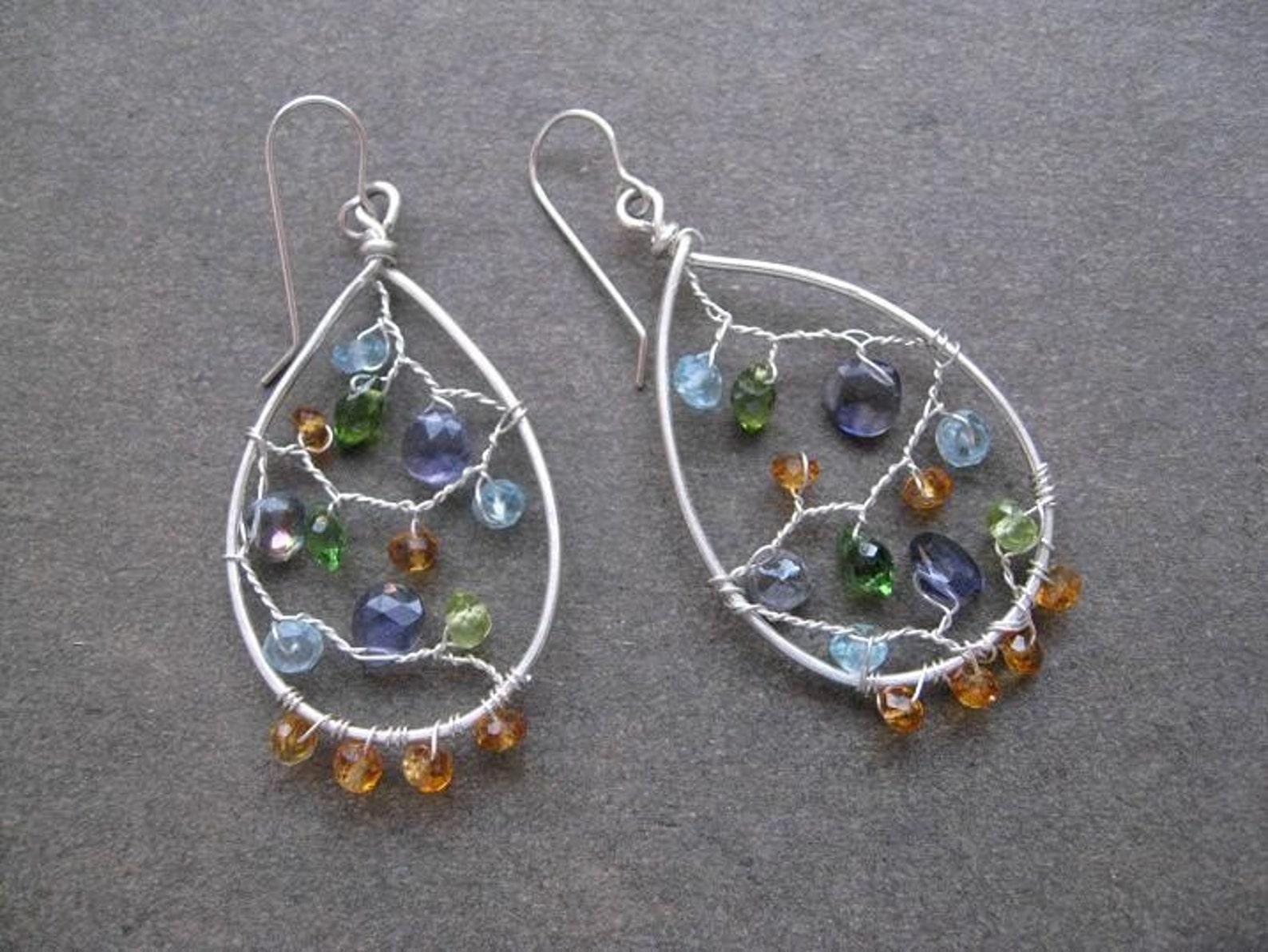 Multi Gemstones Sterling Earrings Etsy