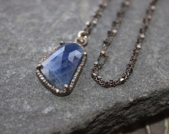 Blue Sapphire Medium Pendant,  Diamonds Framed pendant, luxurious, Precious Sapphire, Sapphire slice