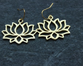 Large Lotus Flower Gold Earrings, Large Metal Earrings, Namaste