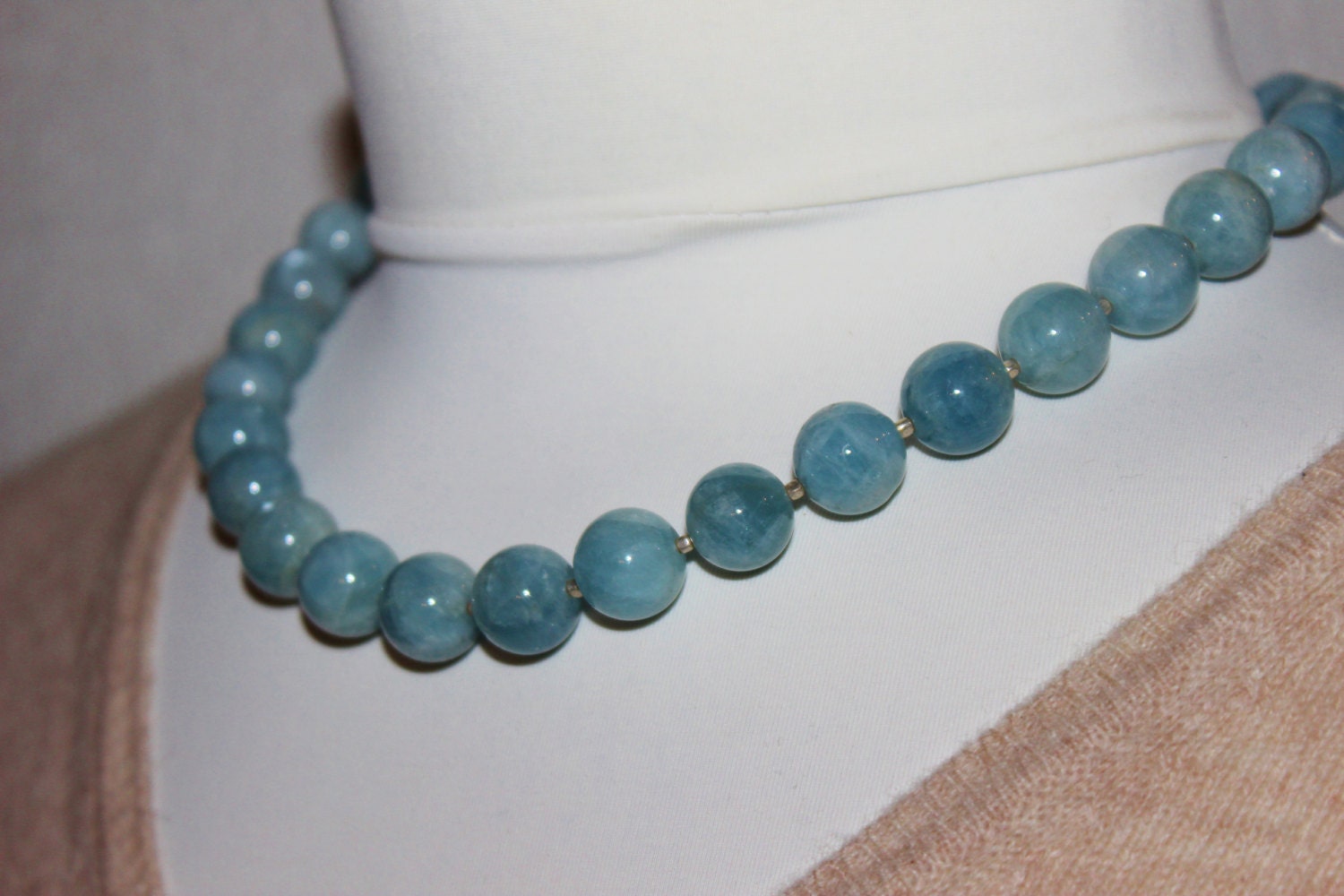 Blue Aquamarine Beaded Classic Necklace Necklace, Chocker Gemstone ...