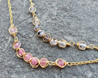 Iolite or Pink Tourmaline Gemstone wire wrapped Necklace, sparkly choker, layering necklace