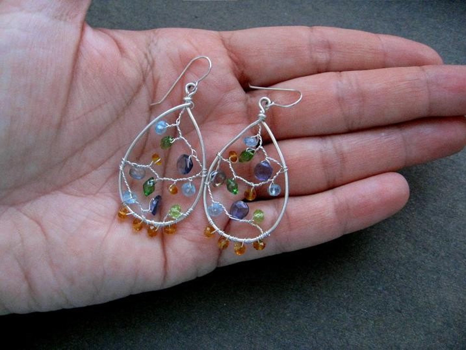 Multi Gemstones Sterling Earrings Etsy