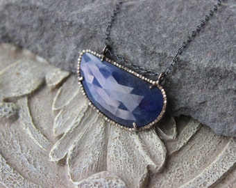 Blue   Sapphire Pendant,  Diamonds Framed pendant, luxurious, Precious Sapphire, Sapphire slice