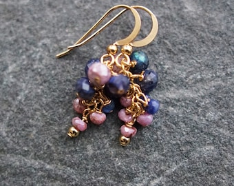 Multi gemstone cluster dangle earrings- lavender blue