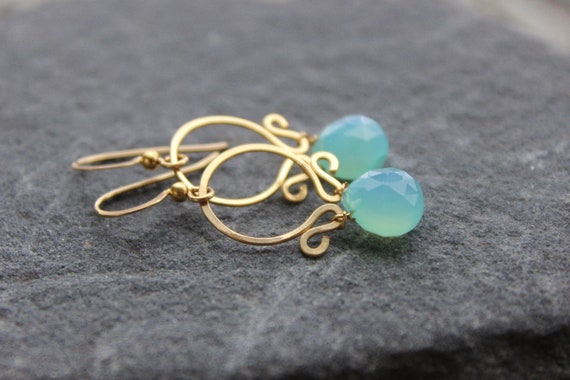 Chalcedony With Multi Gemstone Beads Earring Gold Plated Earrings Connector Wire Wrapped Earrings Single Bail Earrings GJ-1013 Peridot