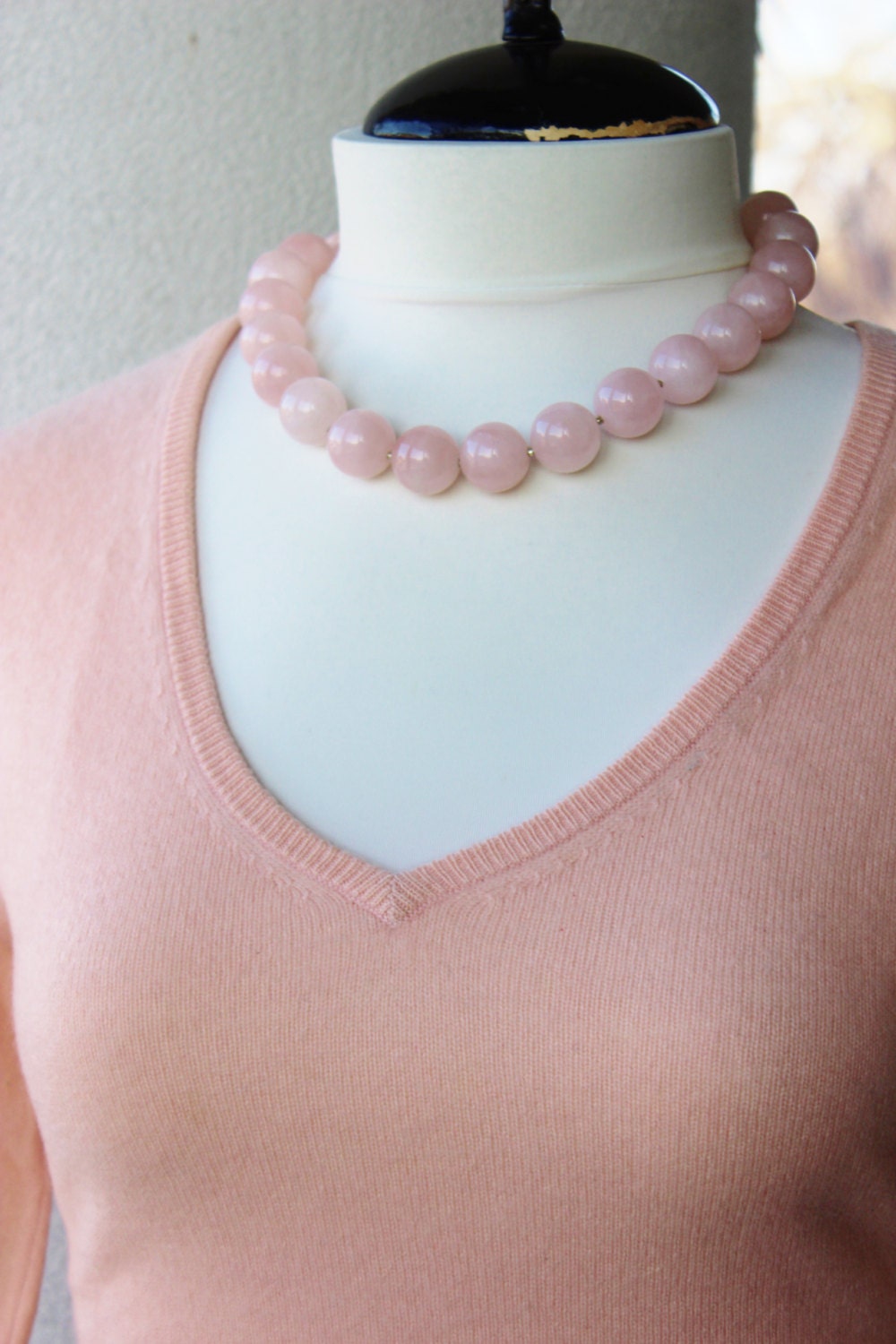 Rose Quartz Chunky Necklace Pale Pink 