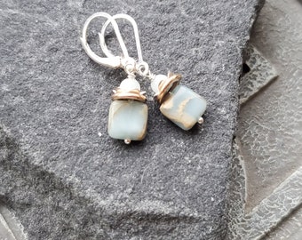 Jasper Flower Earrings, Silver Gemstone Earrings, Aquaterra Jasper, Snakeskin jasper earrings, Gift for Mom, dangle earrings, Minimalist