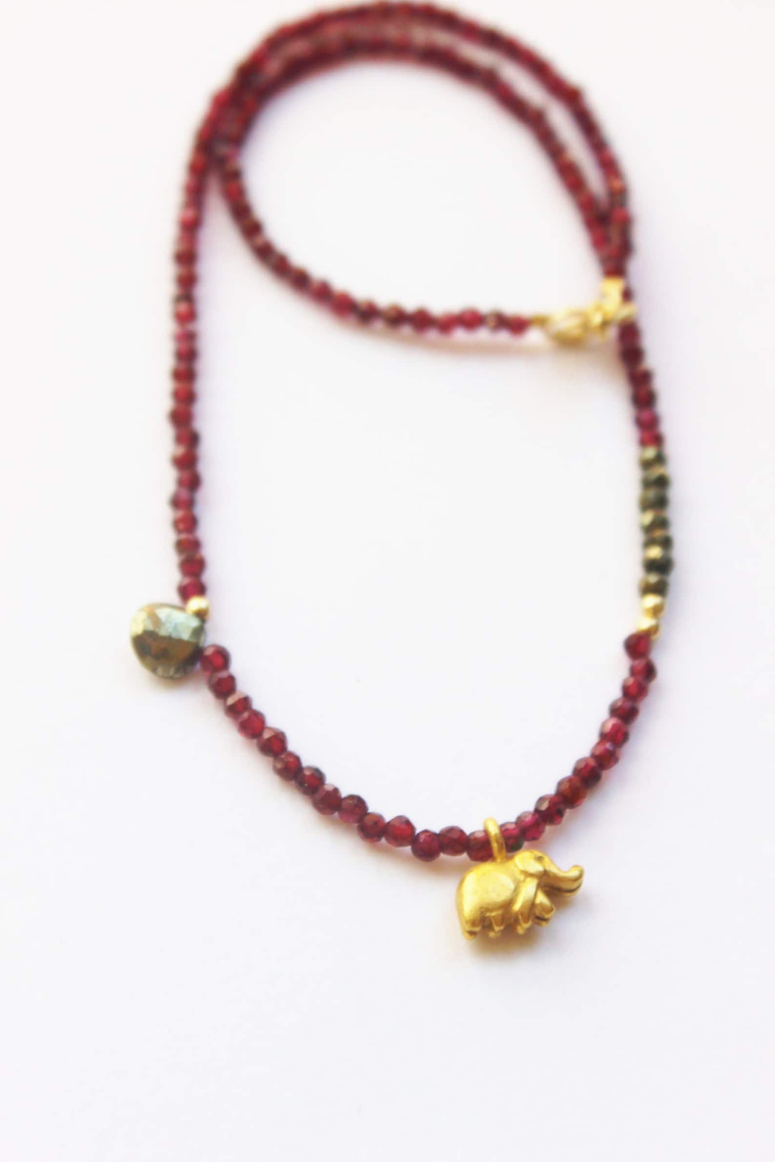 Red Gemstone Necklace,gold Elephant Necklace, Choker