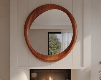 Spiegel mit Buchenholzrahmen | Dekorativer Wohnspiegel | Asymmetrischer Spiegel | Spezieller Designspiegel | Moderner Spiegel | Handgefertigter Spiegel