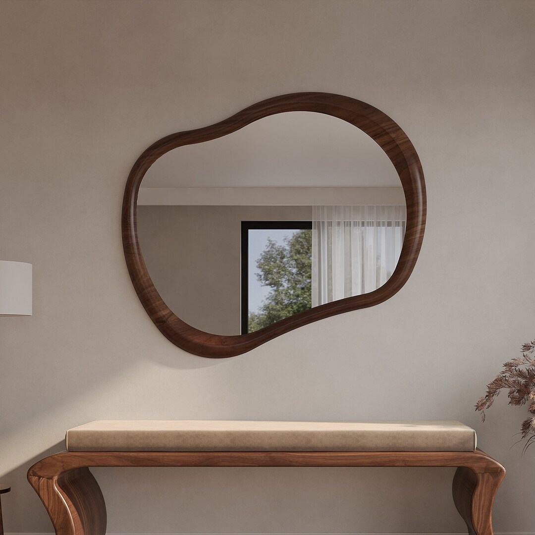 Mirror Wall Decor, Wooden Mirror Frame, Mid Century Mirror, Abstract Mirror, Asymmetric Wall Mirror, Walnut Mirror, Wood Mirror - Etsy Mirror Wall Decor, Wooden Mirror Frame, Mid Century Mirror, Abstract Mirror, Asymmetric Wall Mirror, Walnut Mirror, Wood Mirror - Etsy