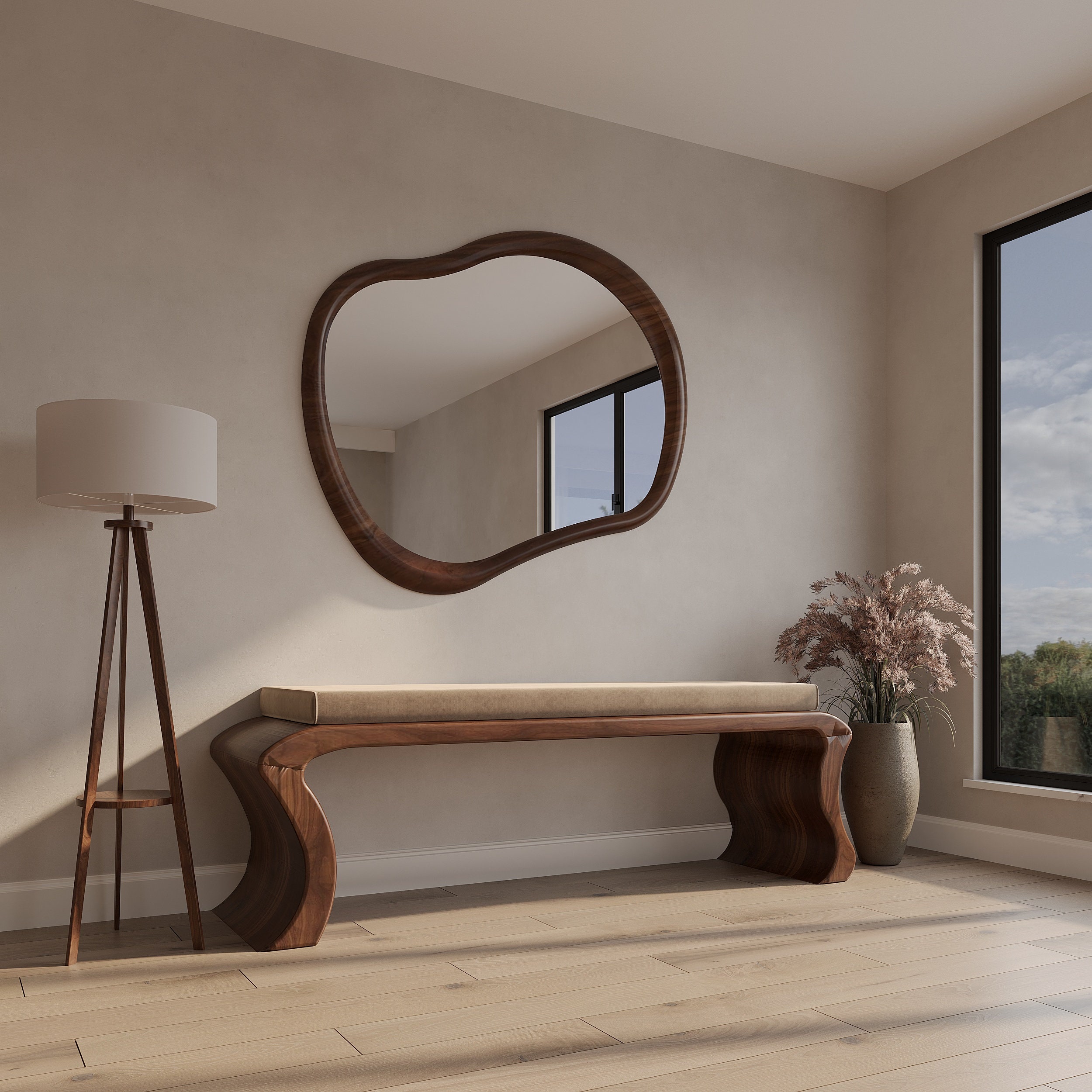 Mirror Wall Decor, Wooden Mirror Frame, Mid Century Mirror, Abstract Mirror, Asymmetric Wall Mirror, Walnut Mirror, Wood Mirror - Etsy Mirror Wall Decor, Wooden Mirror Frame, Mid Century Mirror, Abstract Mirror, Asymmetric Wall Mirror, Walnut Mirror, Wood Mirror - Etsy