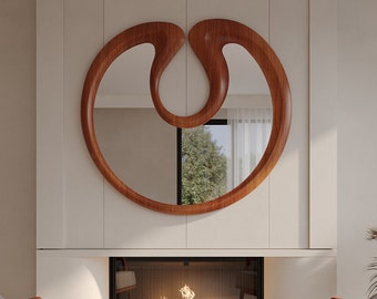 Spiegel mit Buchenholzrahmen | Dekorativer Wohnspiegel | Asymmetrischer Spiegel | Spezieller Designspiegel | Moderner Spiegel | Handgefertigter Spiegel