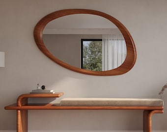 Beech Wooden Frame Mirror | Decorative Home Mirror | Asymmetrical Mirror | Special Design Mirror | Modern Mirror | Handmade Mirror