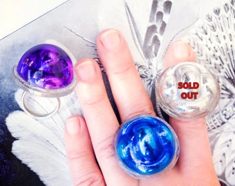 space age ring - bold futuristic dome mod pop retro scifi cobalt blue or purple