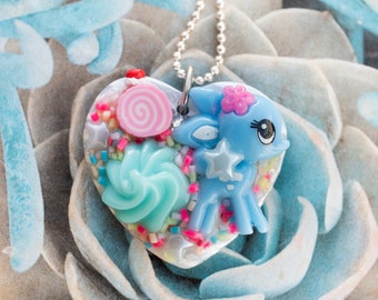 doe a deer in baby blue -- kawaii cutie heart pendant necklace
