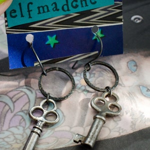 cosmic keys earrings with vintage pewter skeleton keys image 4