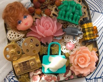 a day at the tea garden. super cute doll miniature assemblage art by elfmadchen.