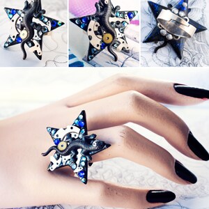 salamander star ring with cobalt blue rhinestones lizard jewelry image 5