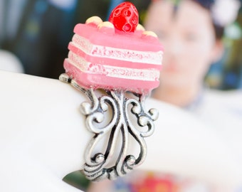 pink icing strawberry cake ring. cute deco sweets confection.