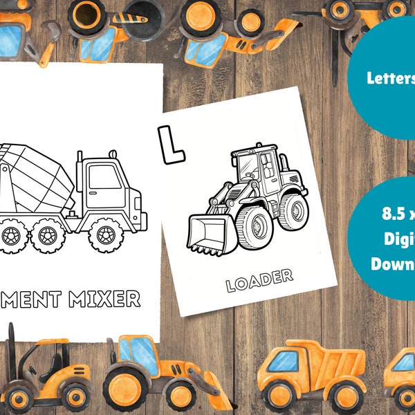 Construction Truck Coloring Pages Alphabetical A-Z for Children