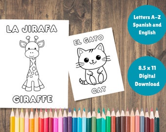 Spanish English Coloring Pages for Preschoolers ABCs, Bilingual