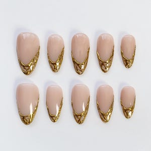 3D Gold Chrome Nails/Gold French tip nails/Minimalist Nails/Gold nails/Metallic Gold nails/Birthday Nails/Custom Nails/Fall Nails