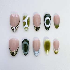 Summer Green Press on nails long almond nails/Free style nails/Green French nails/Spray Green nails/Spring nails/Birthday Nails/Holiday nail