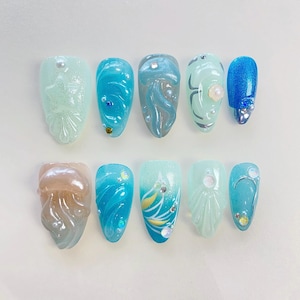 3D Jellyfish Press on nails short almond nails/Ocean blue nails/Jellyfish nails/cute nails/Dreamy nails/Holiday nails/Birthday nails