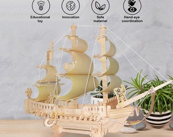 Wooden Pirate Ship 3D Puzzle - Perfect DIY Craft Kit for Creative Minds and Aspiring Adventurers wooden puzzle diy