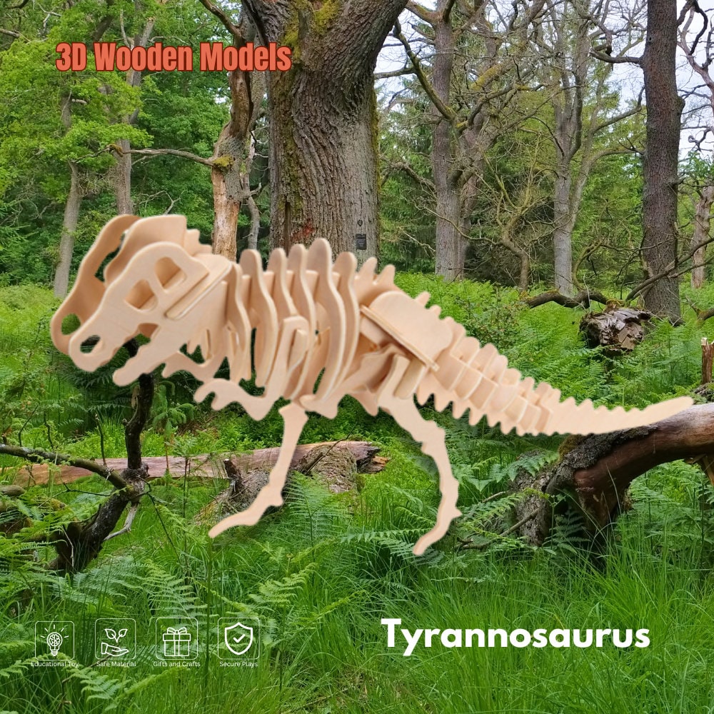 3D Wooden Dinosaur Puzzle Kit - T-rex, Velociraptor, Anchiceratops ...