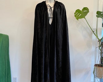Handmade Black Velvet Hooded Cape - Halloween Witch, Warlock, Wizard Cloak - Majestic Full Length Large Cape Costume