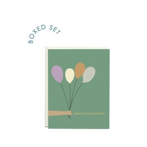 Tarjeta de felicitaciones con globos, tarjeta de notas para celebración de graduación, tarjeta de celebración de fiesta, papelería de celebración