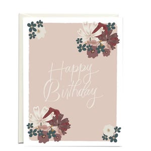 Verjaardagskaart met bloemen, Happy Birthday-kaartje, briefpapier, briefpapier voor cadeaus