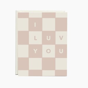 Tarjeta "Te amo", tarjeta de celebración de San Valentín, tarjeta a cuadros moderna, notas de amor de aniversario especiales, papelería con bloques rosas
