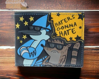 Regular Show Mordecai And Rigby Leather Wallet Haters Gonna Hate Design Cartoon Kawaii