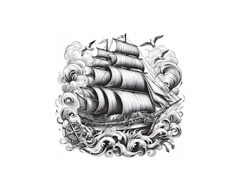 Art design tattoo poster ship. Sketch, print, image, picture, logo | PNG vector