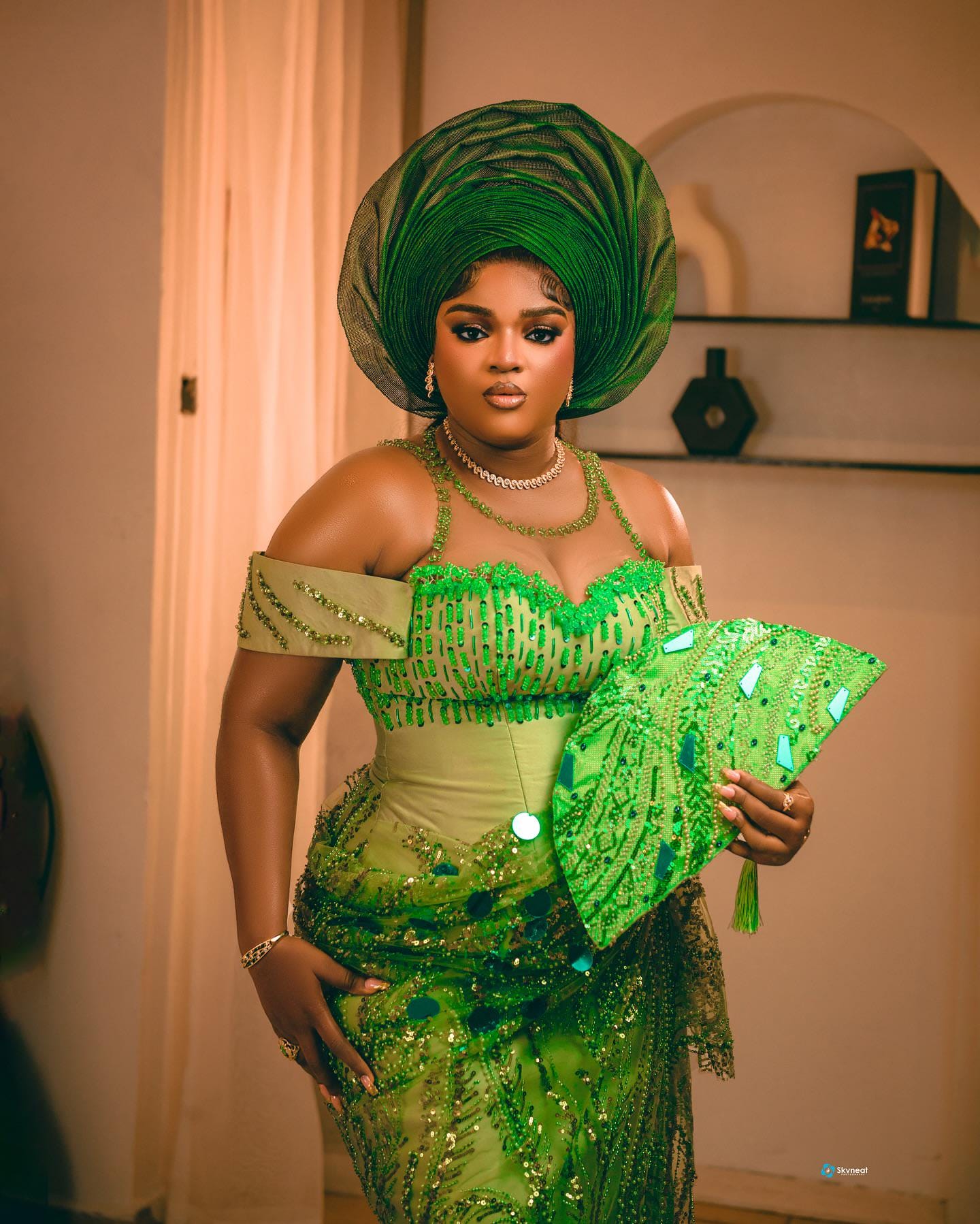 green emerald velvet dress Molade Green Aso-Oke Dress