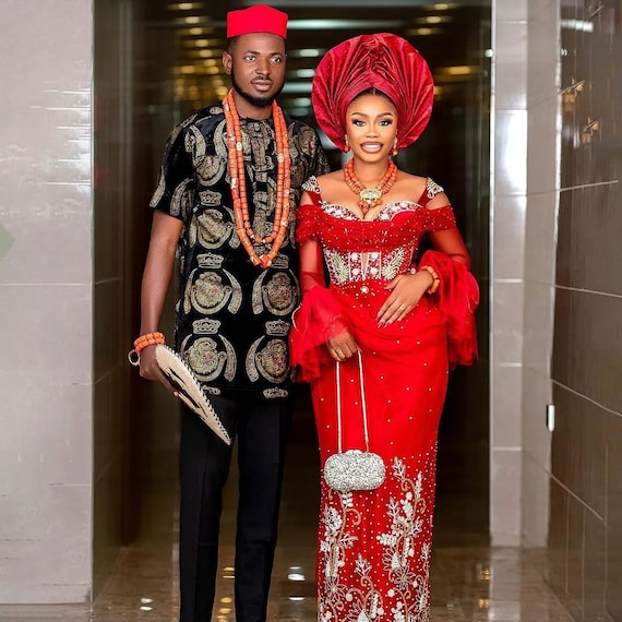 red nigerian wedding dress