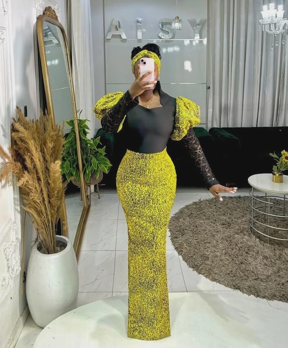 black and gold ankara dress Ankara Aso Ebi Black Evening Dresses Mermaid Lace Beaded Prom Dresses Satin Cheap Formal Party Pageant Gowns