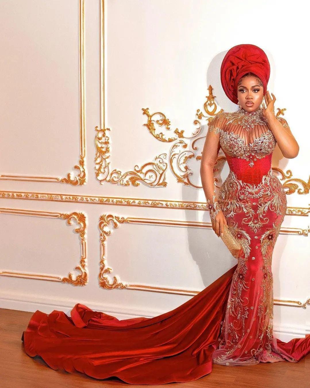 Burgundy and Gold African Wedding Dress - Etsy