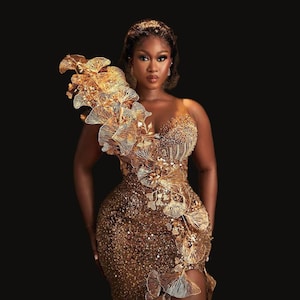 Luxury Gold Beaded Homecoming Dress: African Prom Gown