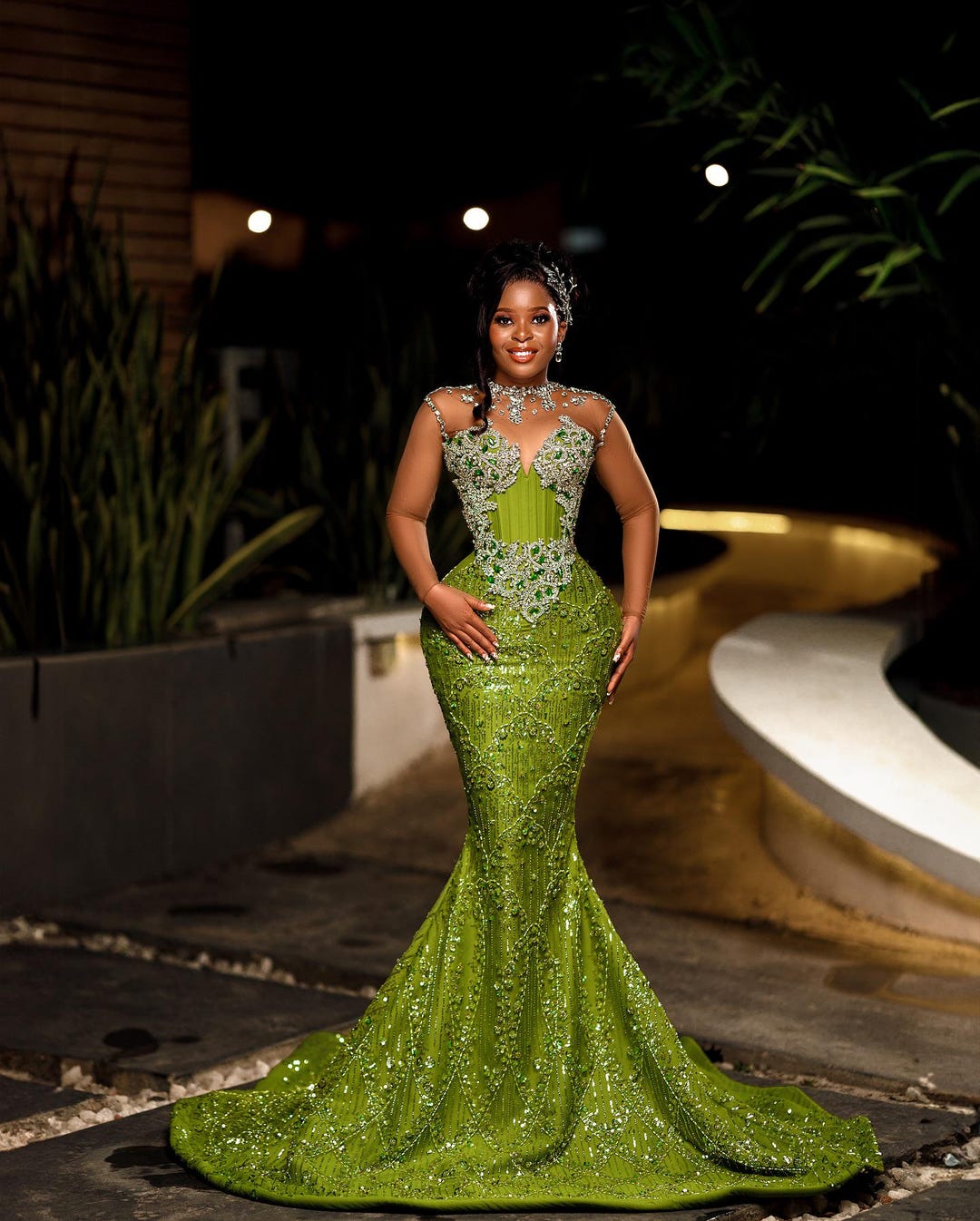 Light Ball Gown Wedding Reception Lime Green Wedding Dress Aso Ebi Green  Mermaid Prom Dress Beaded