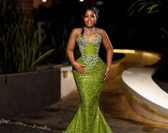 Abito da sirena di lusso con perline: abito da sposa africano, da ballo o da sera