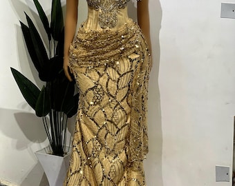 Vestido de fiesta de lujo con cuentas: boda africana, fiesta de graduación, vestido de noche