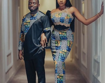 Ankara Matching Couple Outfit: Traditional Wedding Dress, Engagement Photoshoot