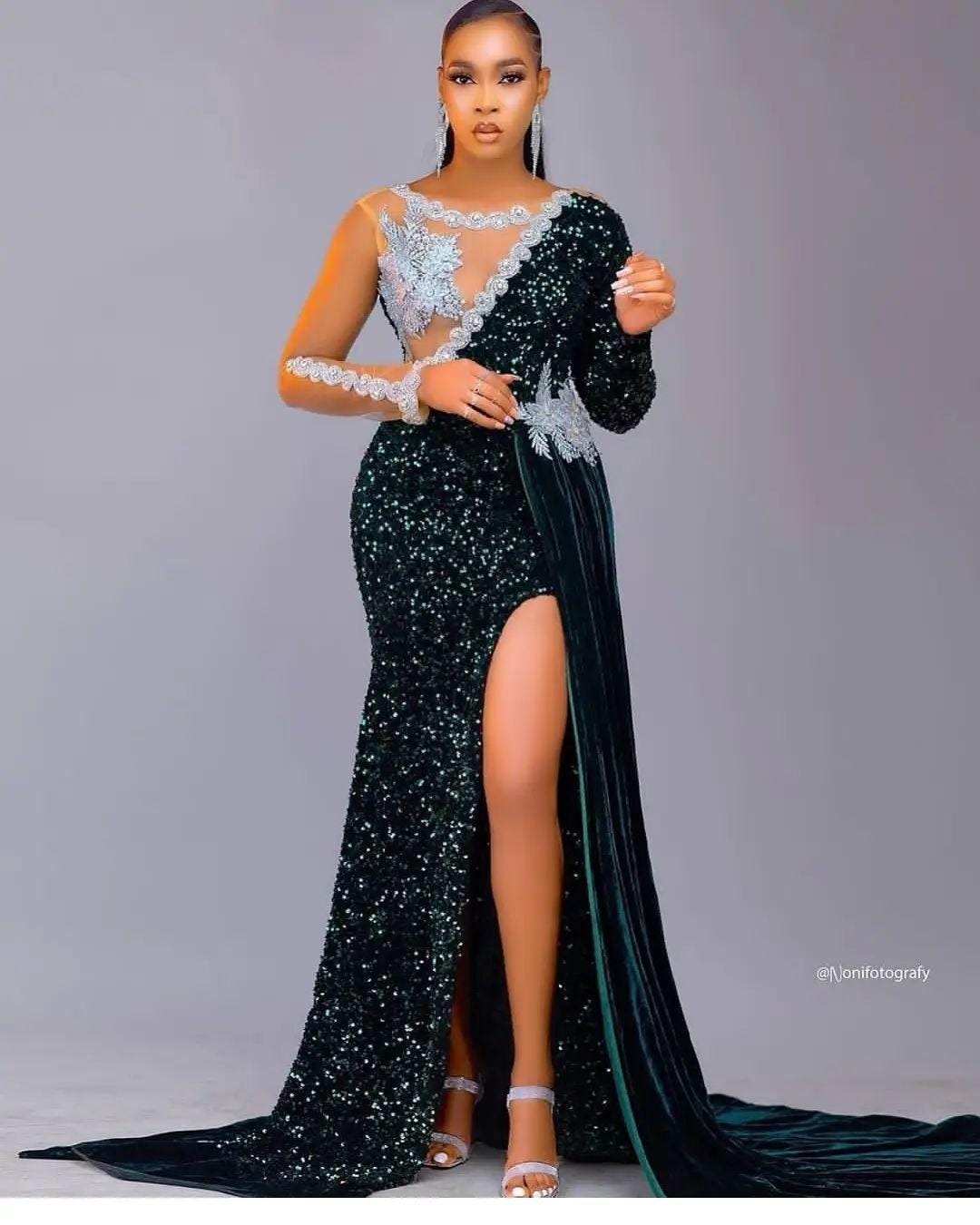 Sequin African American Prom Dress Designers African Asoebi Sequin Dress:  Nigerian Prom Gown, Evening Party